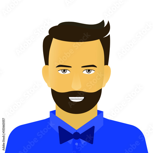 Smiling man in blue shirt with butterfly