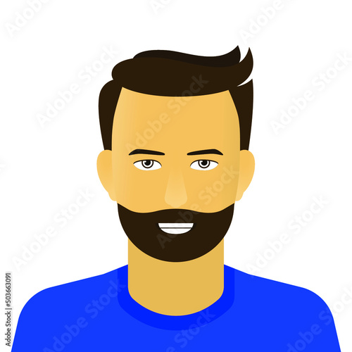 Smiling man in blue t-shirt u-neck