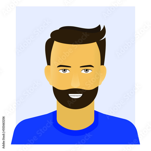 Smiling man in blue t-shirt u-neck