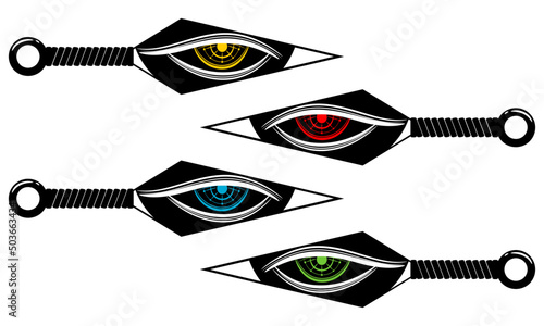 Eyes in ninja weapon kunai blade japanese anime style flat vector icon design.