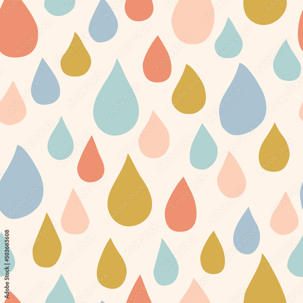Bold rain drops seamless pattern. Cute colorful raindrops background in cartoon style Bold rain drops seamless pattern. Cute colorful raindrops background in cartoon style