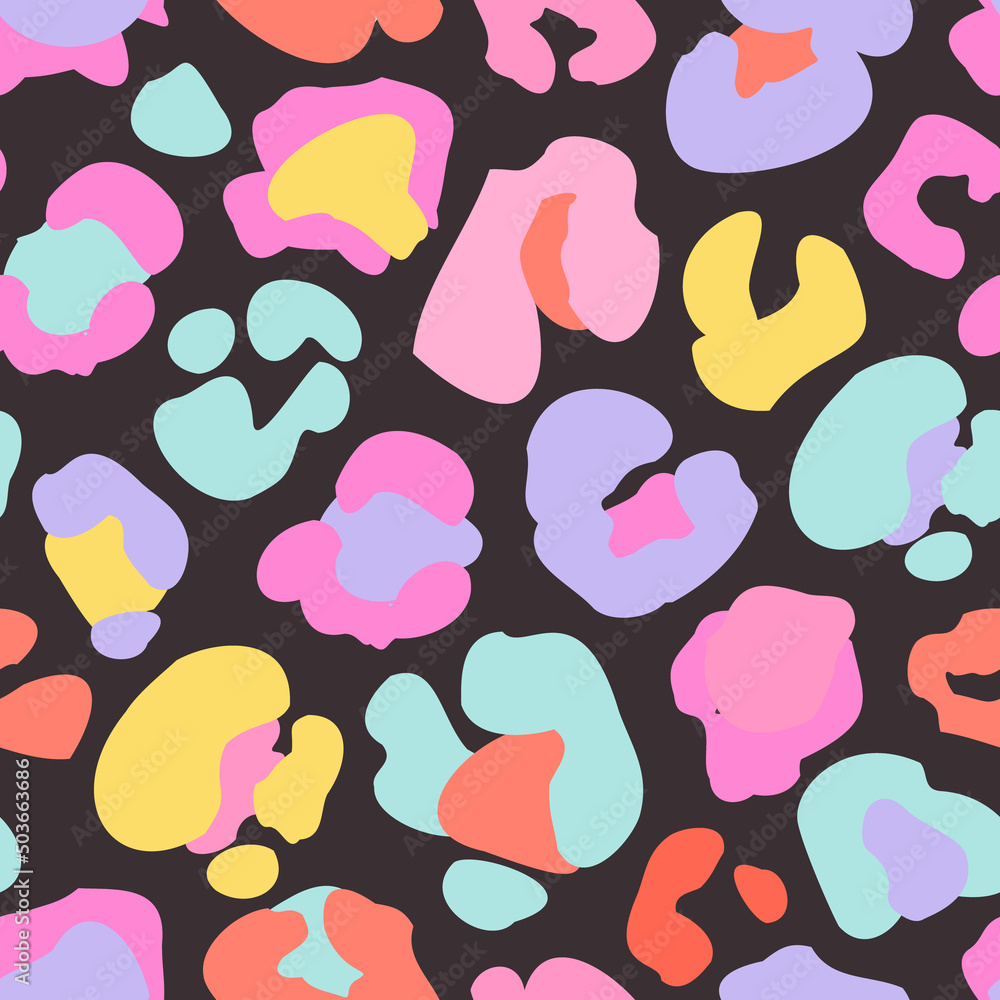 Fototapeta premium Animal skin print in rainbow colors. Colorful leopard spot seamless pattern design