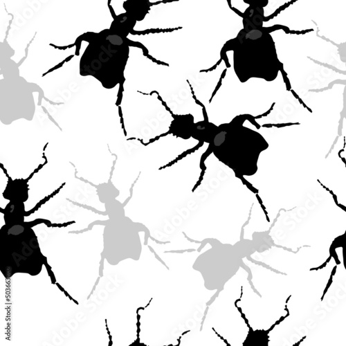 Seamless pattern with insects and silhouette on a white background. Vector graphics for paper, textile oder background.