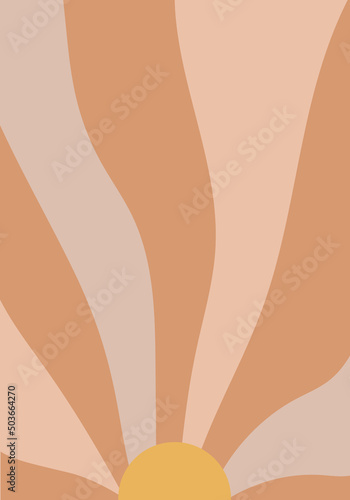 Groovy retro sunshine poster. Groovy sun pastel background, wall art. Vintage retro 70s print. Retro 80s cartoon waves retro party poster. Pastel cartoon trendy element Vector illustration.