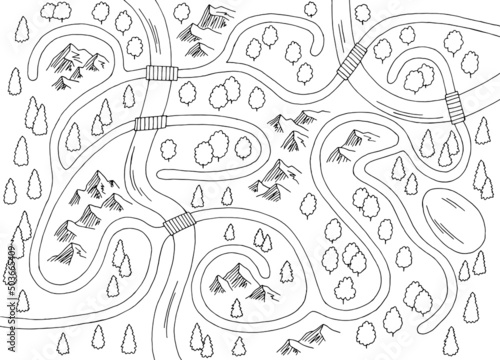 Map maze graphic black white sketch top aerial view illustration vector