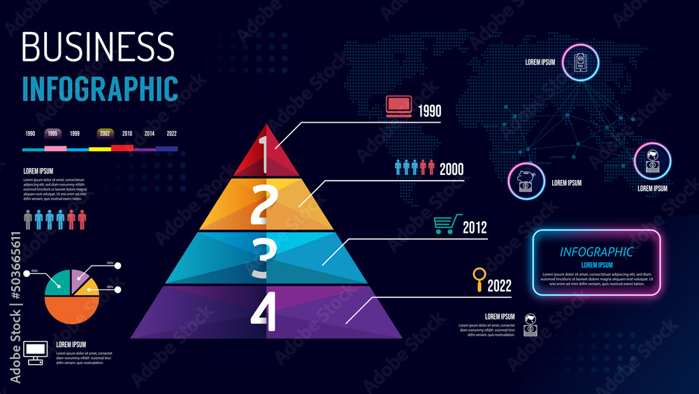 Vector infographic pyramid label template with icons. online business ...