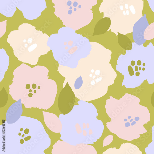 Abstract floral seamless pattern. Hand drawn flowers background in bright colors