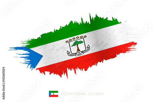 Painted brushstroke flag of Equatorial Guinea with waving effect.