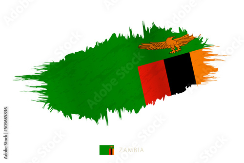 Painted brushstroke flag of Zambia with waving effect. photo