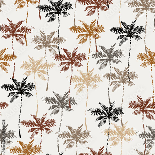 Simple grunge palms seamless pattern. Nature print with palm trees silhouettes