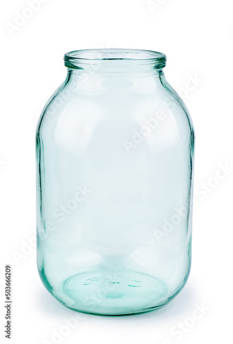 Empty two litre glass jar isolated on white background