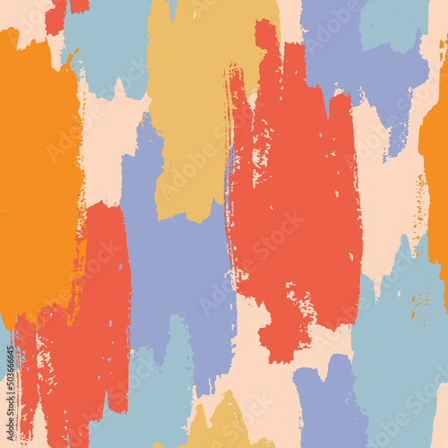 Abstract grunge textured blobs seamless pattern. Hand drawn colorful paint strokes background.