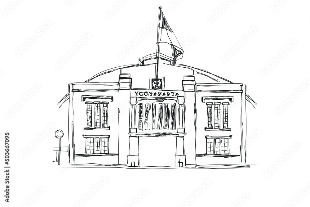 Fototapeta premium Black and white sketch of Yogyakarta train station. vector illustration