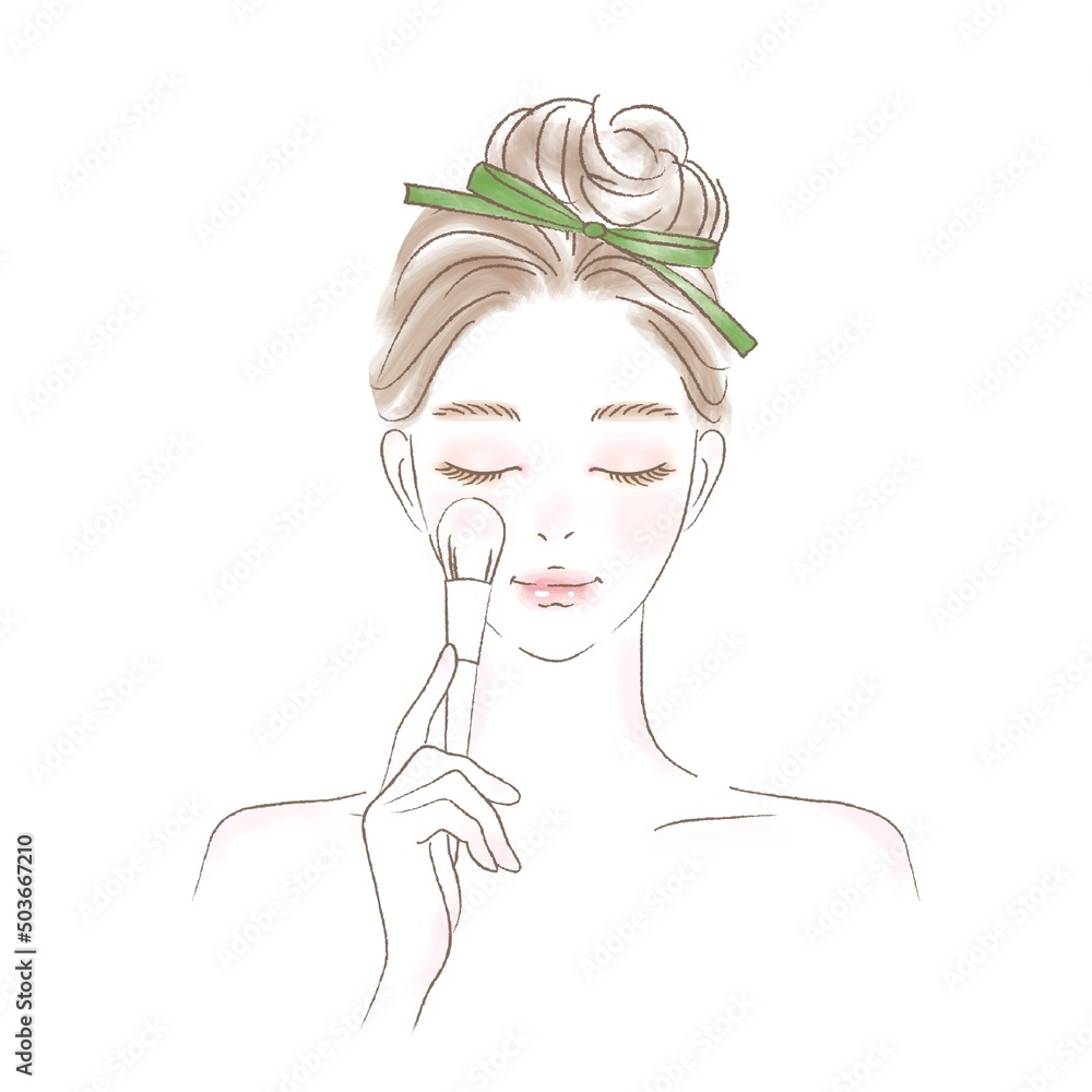 メイクブラシを持つ女性のイラスト メイクブラシを持つ女性のイラスト