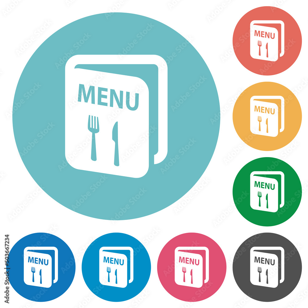 Menu with fork and knife flat round icons Menu with fork and knife flat round icons