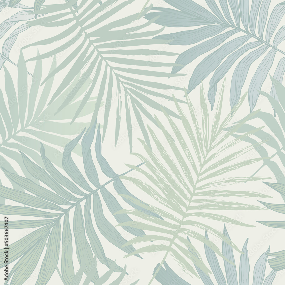 Abstract tropical foliage background in pastel green blue colors - obrazy, fototapety, plakaty 