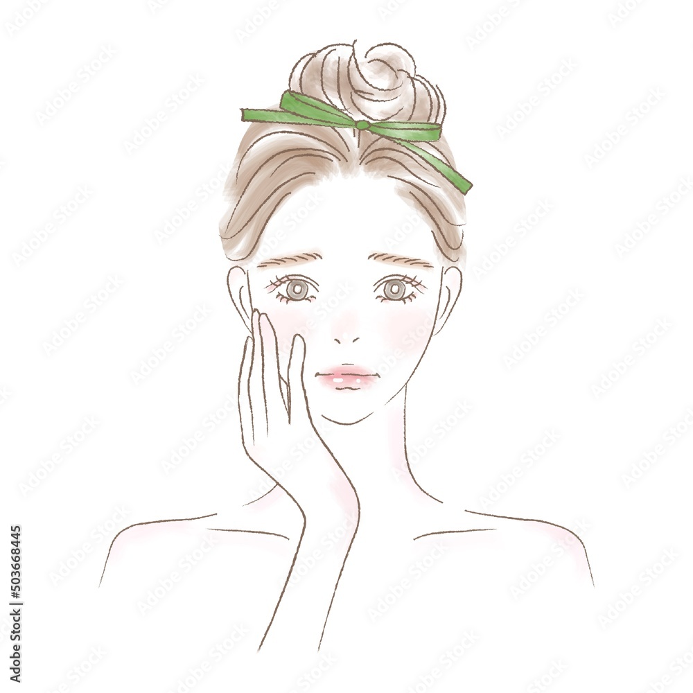 頬に手を当て困った顔の女性のイラスト