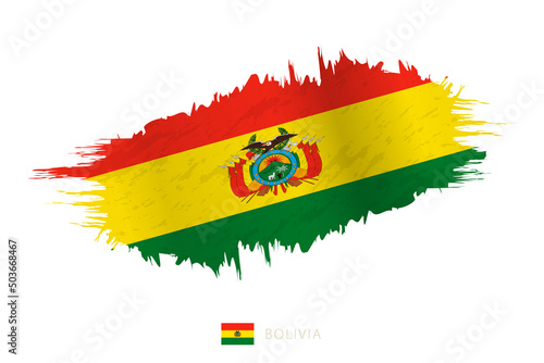 Painted brushstroke flag of Bolivia with waving effect. photo