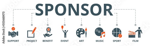 Sponsor banner web icon vector illustration concept with icon of support, project, benefit, art, event, music, sport, and film photo
