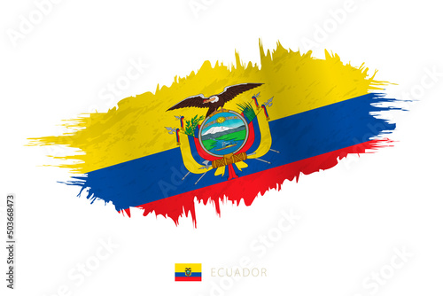 Painted brushstroke flag of Ecuador with waving effect.