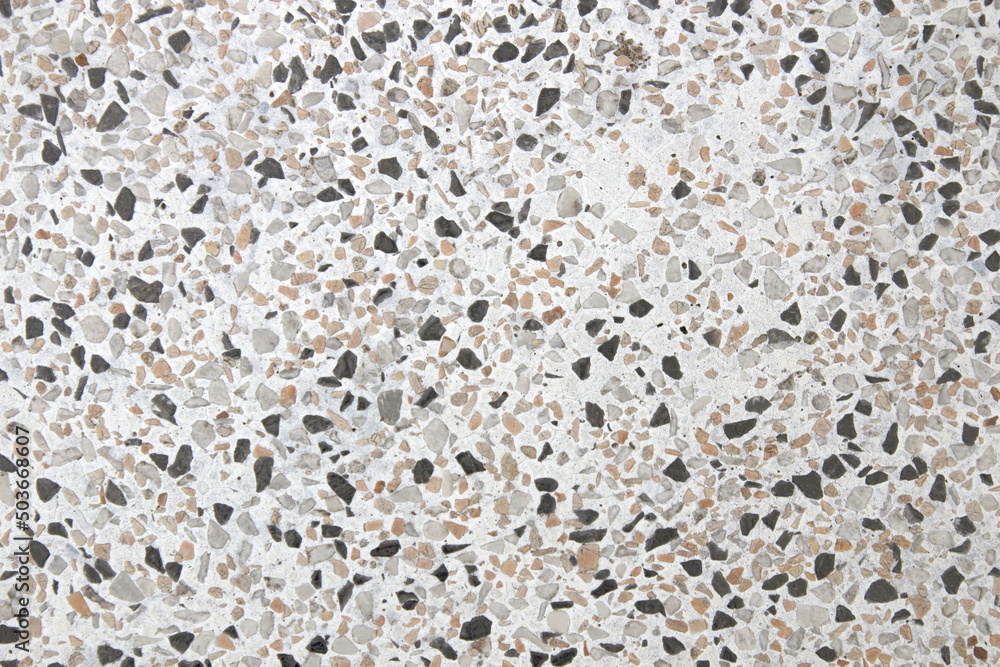 Old and dirty white terrazzo floor. Old and dirty white terrazzo floor.