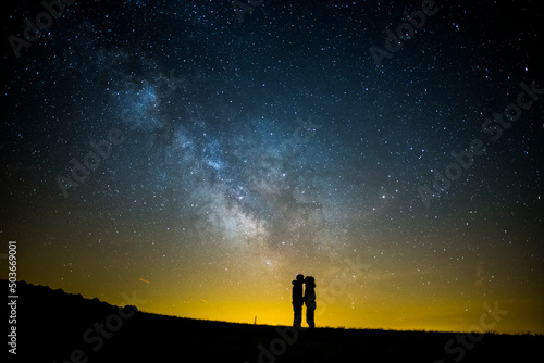 Milky way and couple in Serra Del Montsec, Lleida, Spain