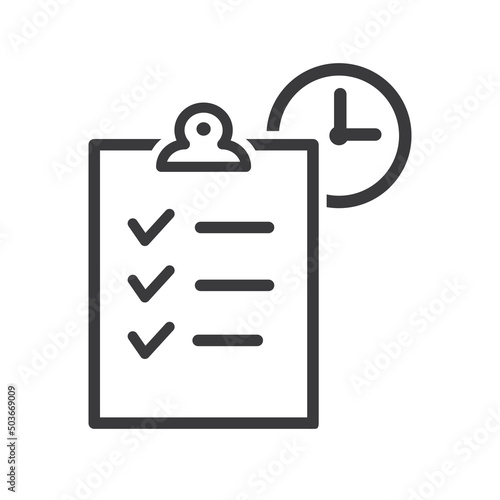 Fast service, project management, improvement checklist, enrollment concept, terms and conditions, time period, vector, thin line, icon.