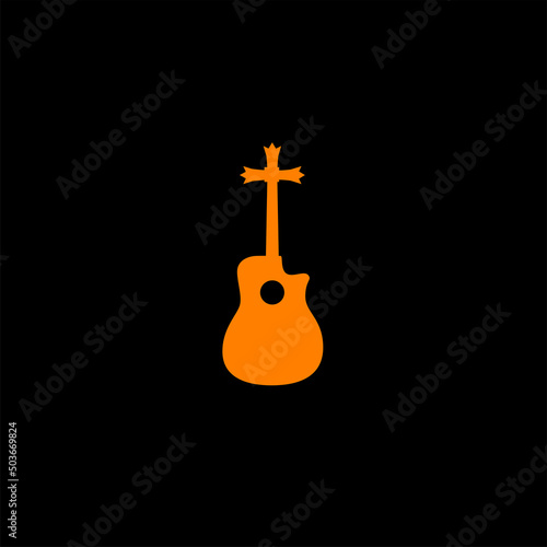 Guitar Cross Christian Crucifix Orange Abstract Mark Pictorial Emblem Logo Symbol Iconic Creative Modern Minimal Editable in Vector Format