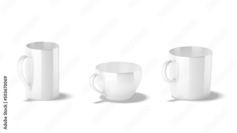 Blank white ceramic mug mock up set, looped rotation Blank white ceramic mug mock up set, looped rotation