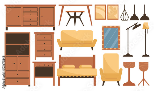 Living room interior set. Cozy and stylish furniture with modern