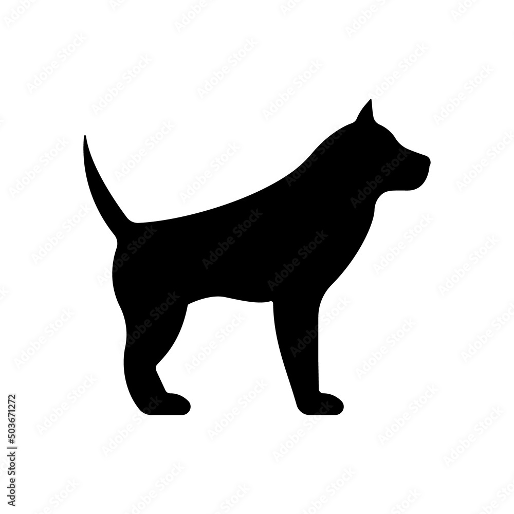 Purebred Doggy Retriever Standing Flat Symbol. Dog Puppy Domestic Happy Black Silhouette Icon. Big Dog Logo. Mammal Labrador Animal Pet Cute Shape Glyph Pictogram. Isolated Vector Illustration