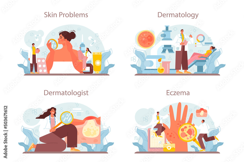 Dermatologist concept set. Dermatology, skin care specialist. Face or body