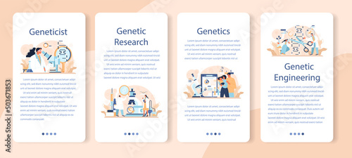 Geneticist mobile application banner set. Medicine and science