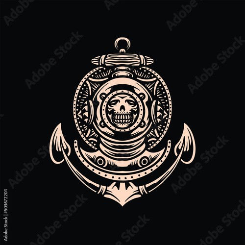 skull diver tattoo vector design