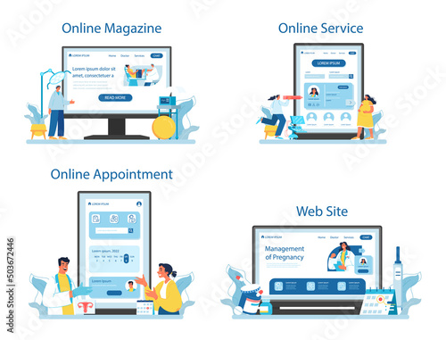 Obstetrician online service or platform set. Gynecologist doctor examining