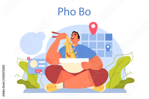 Pho bo concept. Vietnamese soup in a bowl. Traditional spicy meal © inspiring.team