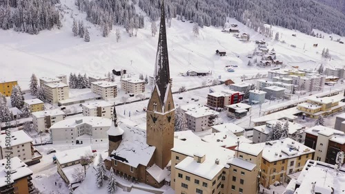 Davos city.  Winter aerial view.