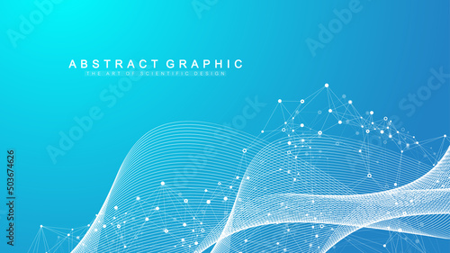 Geometric abstract background with connected lines and dots. Connectivity flow point. Molecule and communication background. Graphic connection background for your design. Vector illustration.
