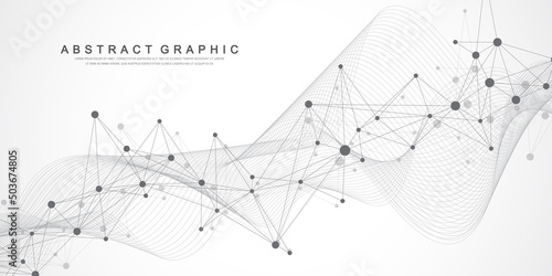 Global communication network concept. Social network communication in the global business. Big data visualization. Internet technology. Vector illustration.