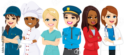 Diverse group of women different career job occupations
