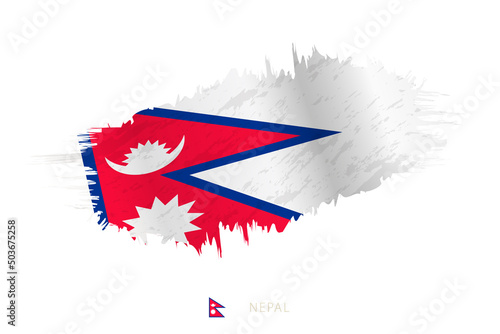 Painted brushstroke flag of Nepal with waving effect.