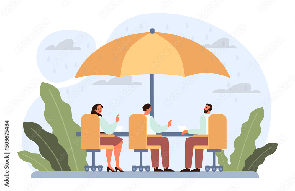 Naklejka premium Protection concept. Safety and care for people. Shield, umbrella