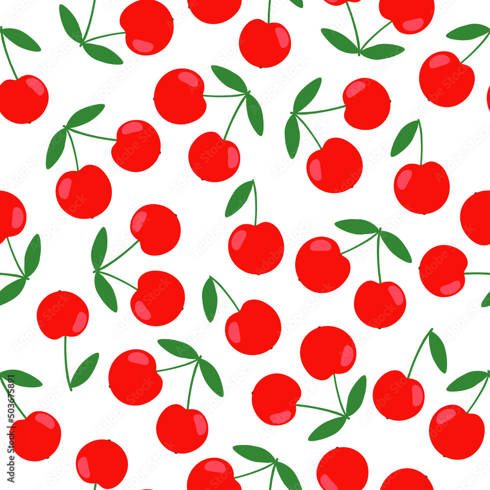 Vector seamless cherry pattern. Summer fruit pattern. Illustration for desogn and print Vector seamless cherry pattern. Summer fruit pattern. Illustration for desogn and print