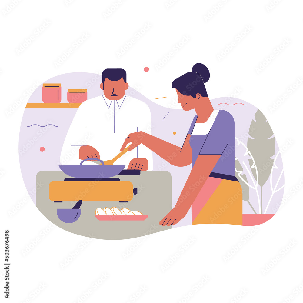 Happy Indian lovers, couple cooking together. Husband and wife