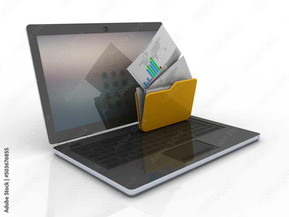 3d rendering Folder connected to computer network 3d rendering Folder connected to computer network