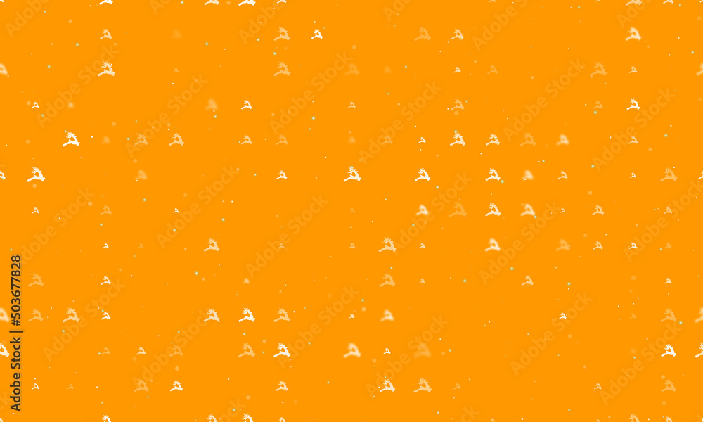 Seamless background pattern of evenly spaced white Christmas deers of different sizes and opacity. Vector illustration on orange background with stars Seamless background pattern of evenly spaced white Christmas deers of different sizes and opacity. Vector illustration on orange background with stars