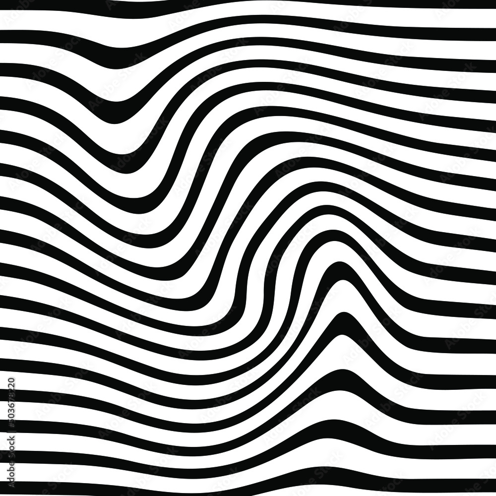 Vector Strips Abstract Background.optical art background wave design black and white.Line art optical art. Psychedelic background. Monochrome background. Optical illusion style. Black dark background. Vector Strips Abstract Background.optical art background wave design black and white.Line art optical art. Psychedelic background. Monochrome background. Optical illusion style. Black dark background.