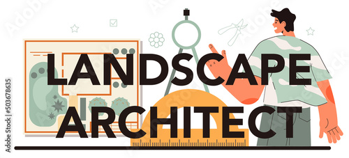 Landscape architect typographic header. Idea of gardening