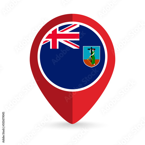 Map pointer with country Montserrat. Montserrat flag. Vector illustration.