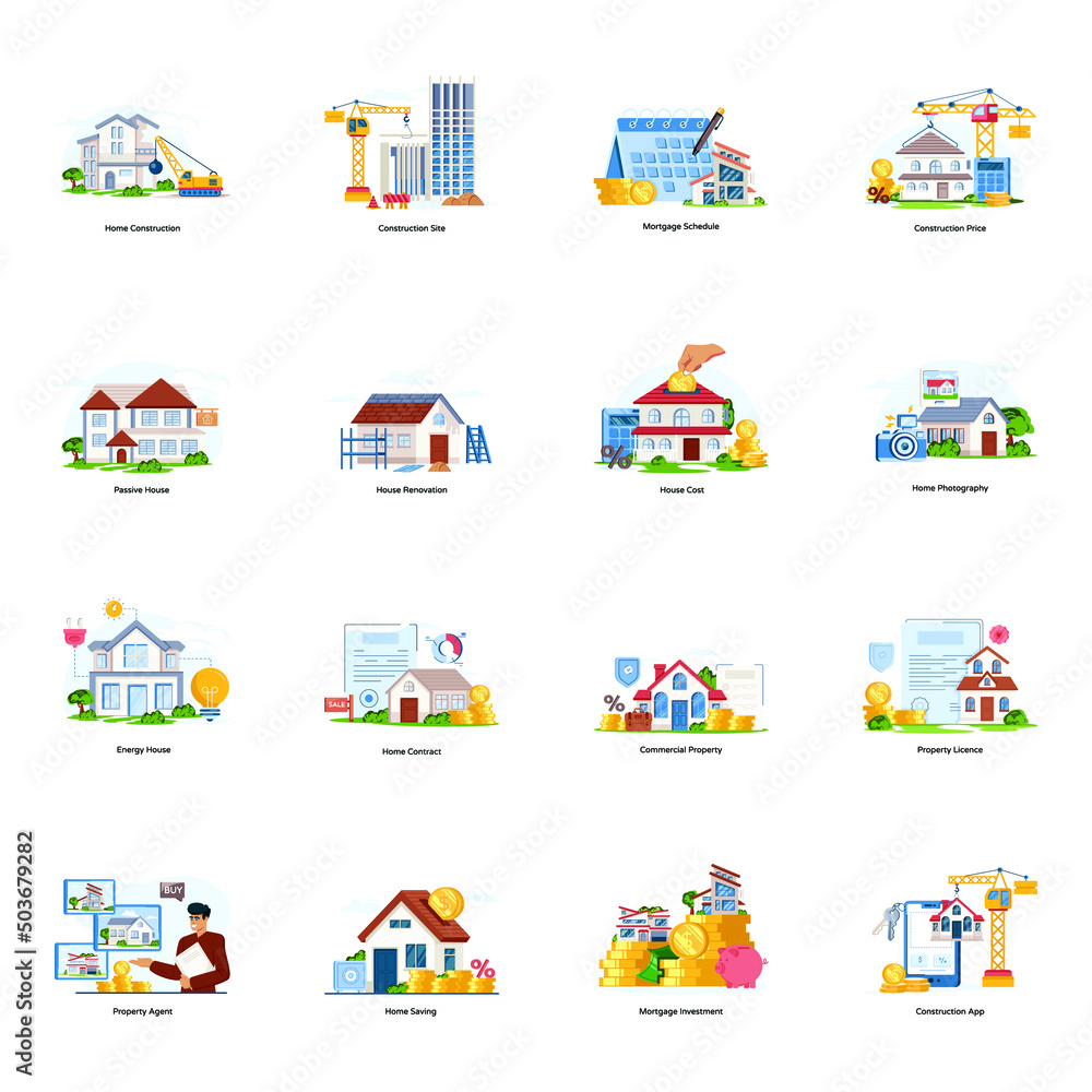 Bundle of Construction Flat Illustrations Bundle of Construction Flat Illustrations